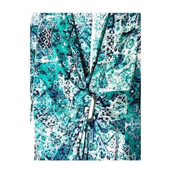 Calvin Klein Womens Blue Green Print Faux Wrap Sheath Dress Sz 16 W New - Picture 9 of 10